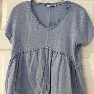 Cornflower Blue Emory Park Size Small Top Blouse Short Sleeve Lightweight